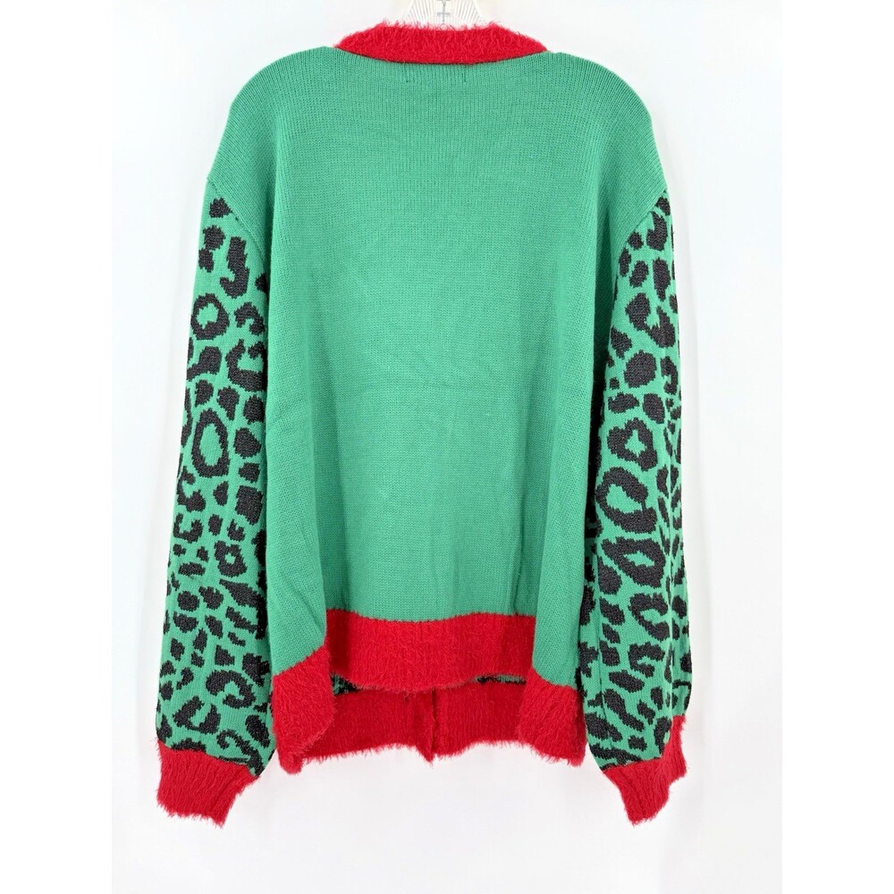 NEW 33 Degrees Women's XXL Green Red Cat Lover Ugly Christmas Sweater Party - Picture 7 of 15
